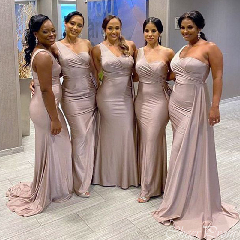 Elegant Mermaid Sweetheart One Shoulder Cheap Popular Long Wedding Party Bridesmaid Dresses Online, CP230