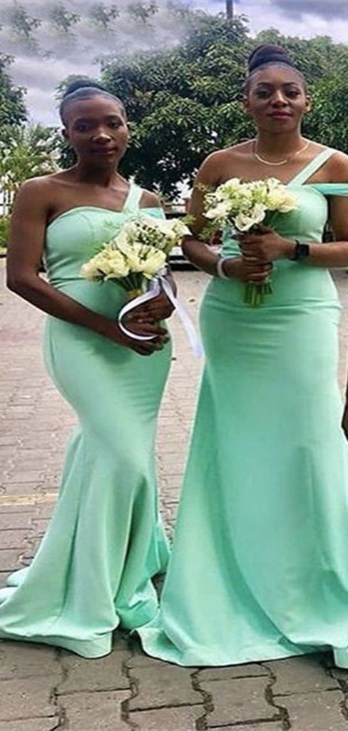 Gorgeous Mint Green Mermaid Sweetheart One Shoulder Cheap Popular Long Wedding Party Bridesmaid Dresses Online, CP232