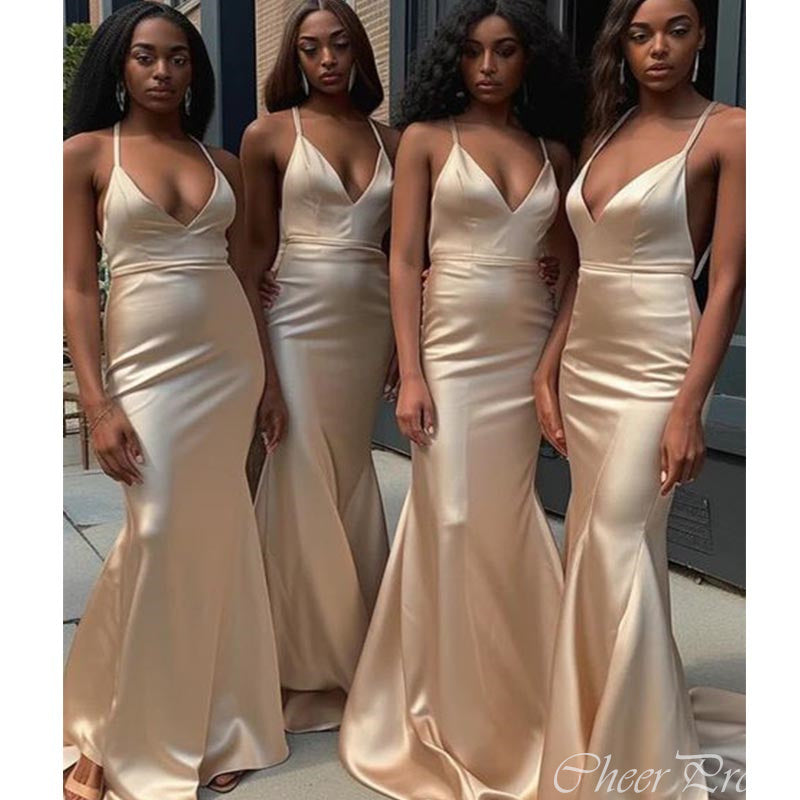 Sexy Mermaid Spaghetti Straps V Neck Sleeveless Cheap Popular Long Wedding Party Bridesmaid Dresses Online, CP242