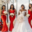 Sexy Red Mermaid Spaghetti Straps Sleeveless Cheap Popular Long Wedding Party Bridesmaid Dresses Online, CP244