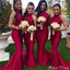 Sexy Dark Red Mermaid Halter Sleeveless Cheap Popular Long Wedding Party Bridesmaid Dresses Online, CP245