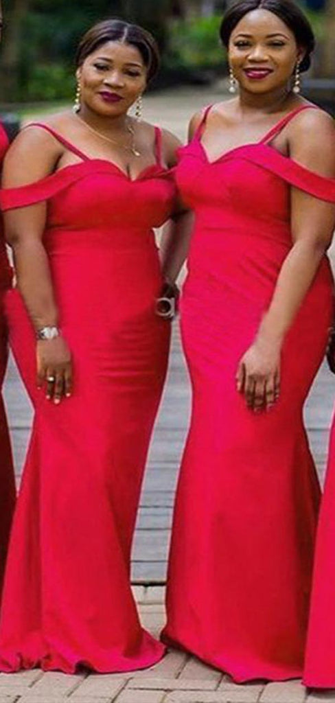 Gorgeous Red Mermaid Sweetheart Spaghetti Straps Sleeveless Cheap Popular Long Wedding Party Bridesmaid Dresses Online, CP246