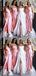 Elegant Pink Mermaid Spaghetti Straps Square Side Slit Cheap Popular Long Wedding Party Bridesmaid Dresses Online, CP259