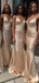 Sexy Champagne Mermaid Spaghetti Straps V Neck Cheap Popular Long Wedding Party Bridesmaid Dresses Online, CP260