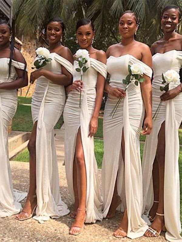 Sexy Mermaid Sweetheart Off Shoulder Side Slit Cheap Popular Long Wedding Party Bridesmaid Dresses Online, CP264