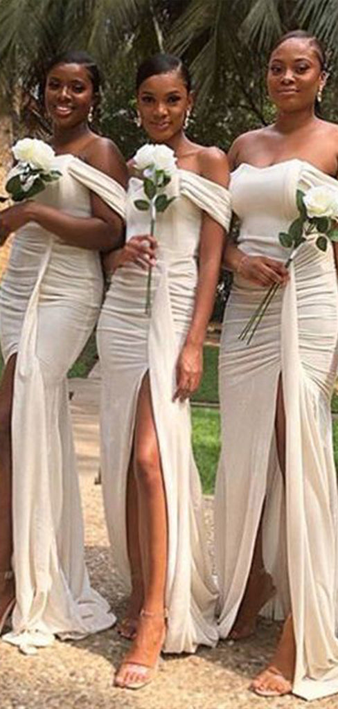 Sexy Mermaid Sweetheart Off Shoulder Side Slit Cheap Popular Long Wedding Party Bridesmaid Dresses Online, CP264