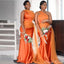 Unique Orange Mermaid One Shoulder Sleeveless Cheap Popular Long Wedding Party Bridesmaid Dresses Online, CP265