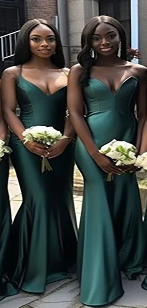 Sexy Emerald Mermaid Spaghetti Straps V Neck Sleeveless Cheap Popular Long Wedding Party Bridesmaid Dresses Online, CP267