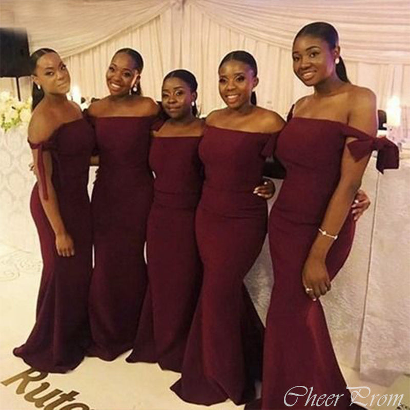 Charming Mermaid Off Shoulder Square Cheap Popular Long Wedding Party Bridesmaid Dresses Online, CP268