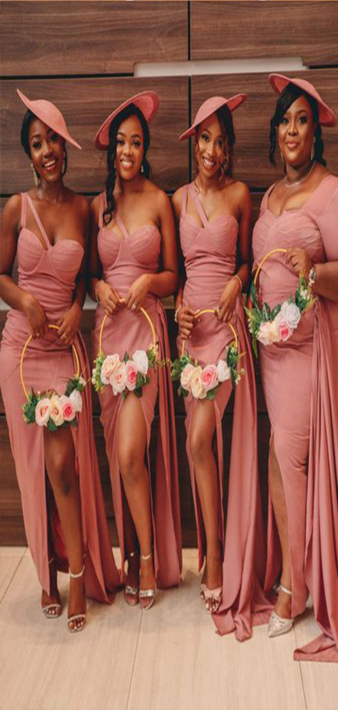 Mismatched Mermaid Side Slit Sexy Cheap Long Bridesmaid Dresses Online,CP31