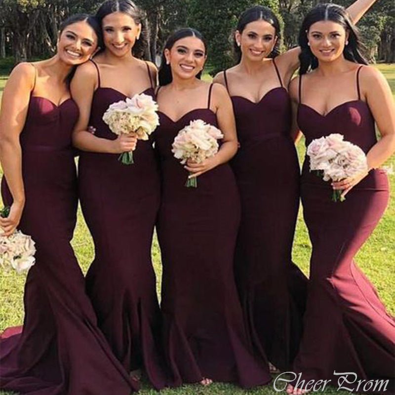 Sexy Dark Red Mermaid Sweetheart Spaghetti Straps Cheap Popular Long Wedding Party Bridesmaid Dresses Online, CP269