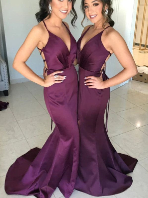 Gorgeous Mermaid Spaghetti Straps V Neck Sleeveless Cheap Popular Long Wedding Party Bridesmaid Dresses Online, CP273