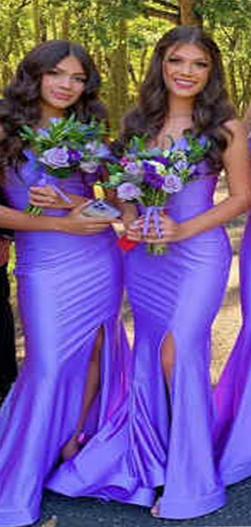 Charming Lavender Mermaid Spaghetti Straps V Neck Sleeveless Side Slit Cheap Popular Long Wedding Party Bridesmaid Dresses Online, CP274