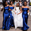 Charming Blue Mermaid Off Shoulder Square Sleeveless Cheap Popular Long Wedding Party Bridesmaid Dresses Online, CP278