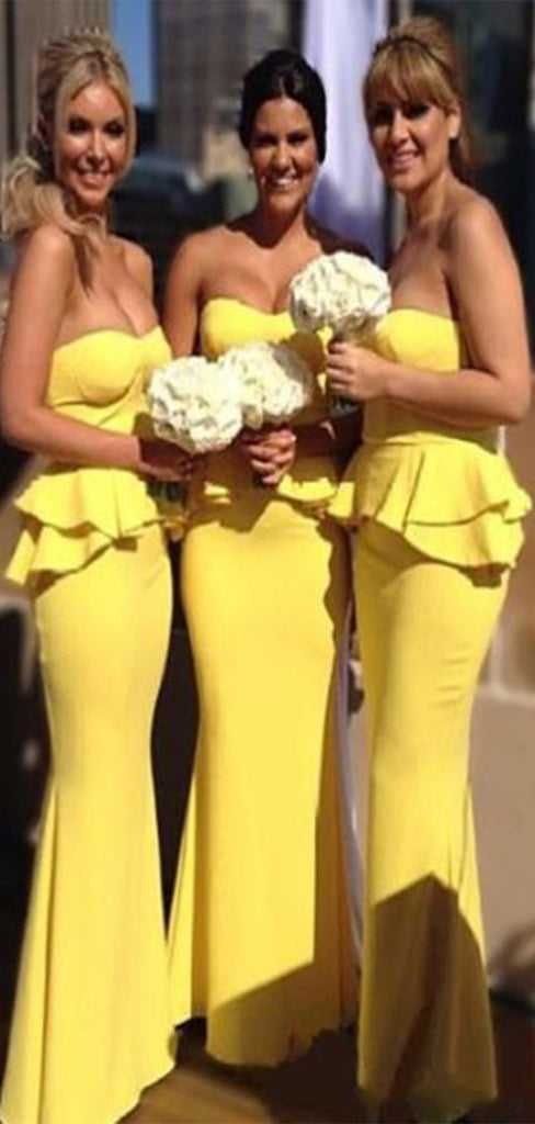 Elegant Yellow Mermaid Sweetheart Sleeveless Cheap Popular Long Wedding Party Bridesmaid Dresses Online, CP280