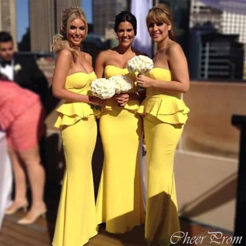 Elegant Yellow Mermaid Sweetheart Sleeveless Cheap Popular Long Wedding Party Bridesmaid Dresses Online, CP280