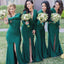 Charming Emerald Mermaid V Neck Full Sleeve Side Slit Cheap Popular Long Wedding Party Bridesmaid Dresses Online, CP286