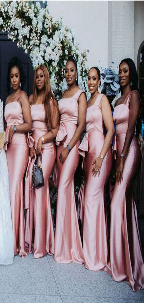 Elegant Pink Mermaid One Shoulder Cheap Long Bridesmaid Dresses Online,CP33