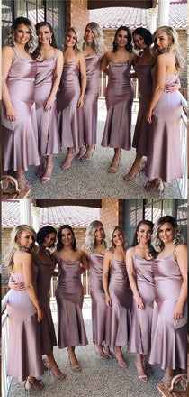 Charming Mermaid Spaghetti Straps Sleeveless Cheap Popular Long Wedding Party Bridesmaid Dresses Online, CP289