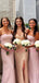 Sexy Pink Mermaid Strapless Sleeveless Side Slit Cheap Popular Long Wedding Party Bridesmaid Dresses Online, CP294