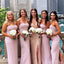 Sexy Pink Mermaid Strapless Sleeveless Side Slit Cheap Popular Long Wedding Party Bridesmaid Dresses Online, CP294