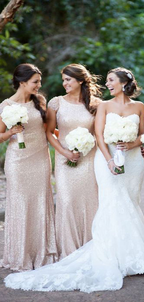 Shiny Mermaid Jewel Cap Shoulder Sleeveless Sequins Cheap Popular Long Wedding Party Bridesmaid Dresses Online, CP295