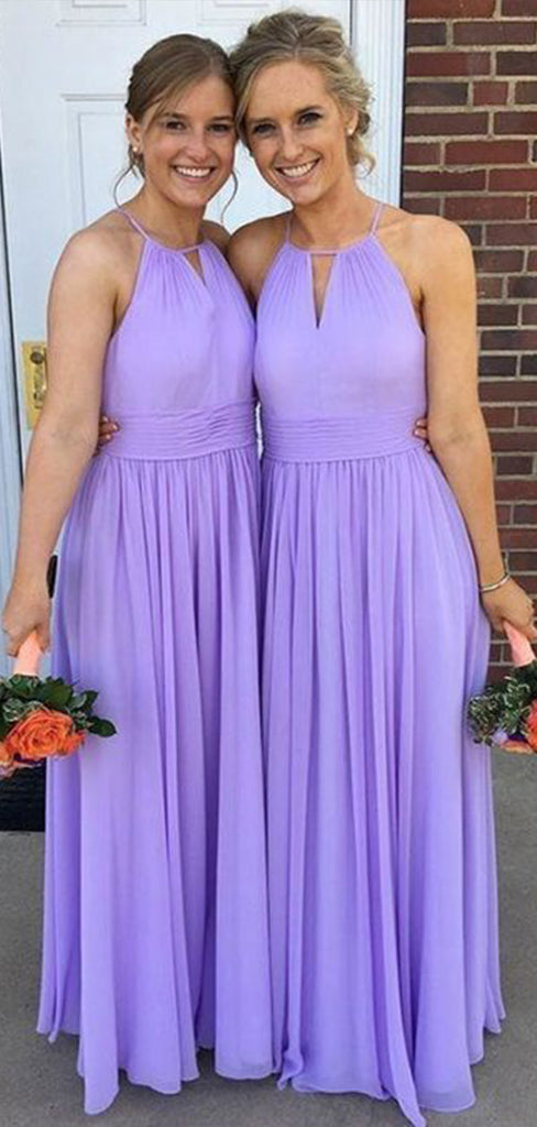 Elegant Purple Halter Sleeveless Cheap Popular Long Wedding Party Bridesmaid Dresses Online, CP299