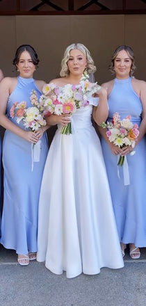 Elegant Blue Mermaid Halter Sleeveless Cheap Popular Long Wedding Party Bridesmaid Dresses Online, CP300