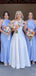 Elegant Blue Mermaid Halter Sleeveless Cheap Popular Long Wedding Party Bridesmaid Dresses Online, CP300