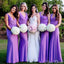 Elegant Purple Straps V Neck Sleeveless Cheap Popular Long Wedding Party Bridesmaid Dresses Online, CP304