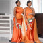 Unique Orange Mermaid One Shoulder Square Sleeveless Cheap Popular Long Wedding Party Bridesmaid Dresses Online, CP307