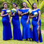 Elegant Royal Blue Mermaid Off Shoulder Sleeveless Side Slit Cheap Popular Long Wedding Party Bridesmaid Dresses Online, CP308