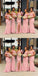 Mismatched Pink Mermaid Side Slit Off Shoulder Cheap Long Bridesmaid Dresses Online,CP35