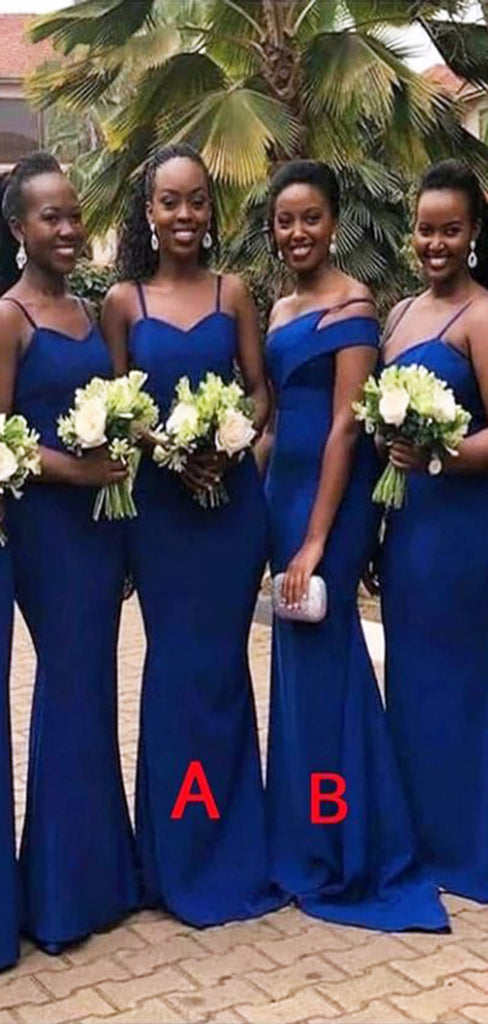 Mismatched Dark Blue Mermaid Spaghetti Strap Sleeveless Cheap Popular Long Wedding Party Bridesmaid Dresses Online, CP309