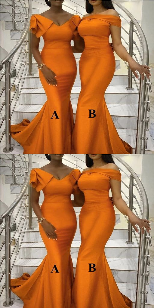 Mismatched Burnt Orange Mermaid Sleeveless Cheap Popular Long Wedding Party Bridesmaid Dresses Online, CP312