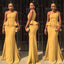 Unique Yellow Mermaid One Shoulder Sleeveless Cheap Popular Long Wedding Party Bridesmaid Dresses Online, CP313