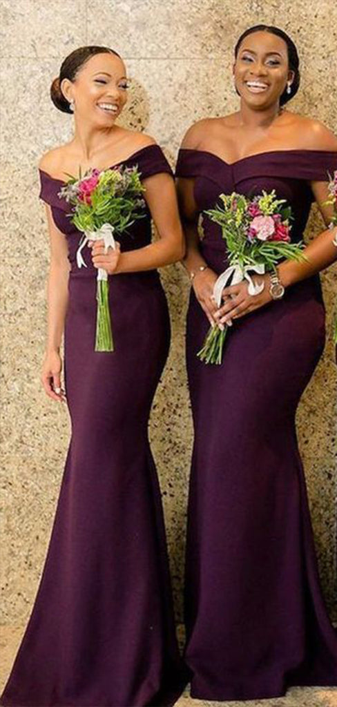 Charming Mermaid Off Shoulder Sleeveless Cheap Popular Long Wedding Party Bridesmaid Dresses Online, CP316