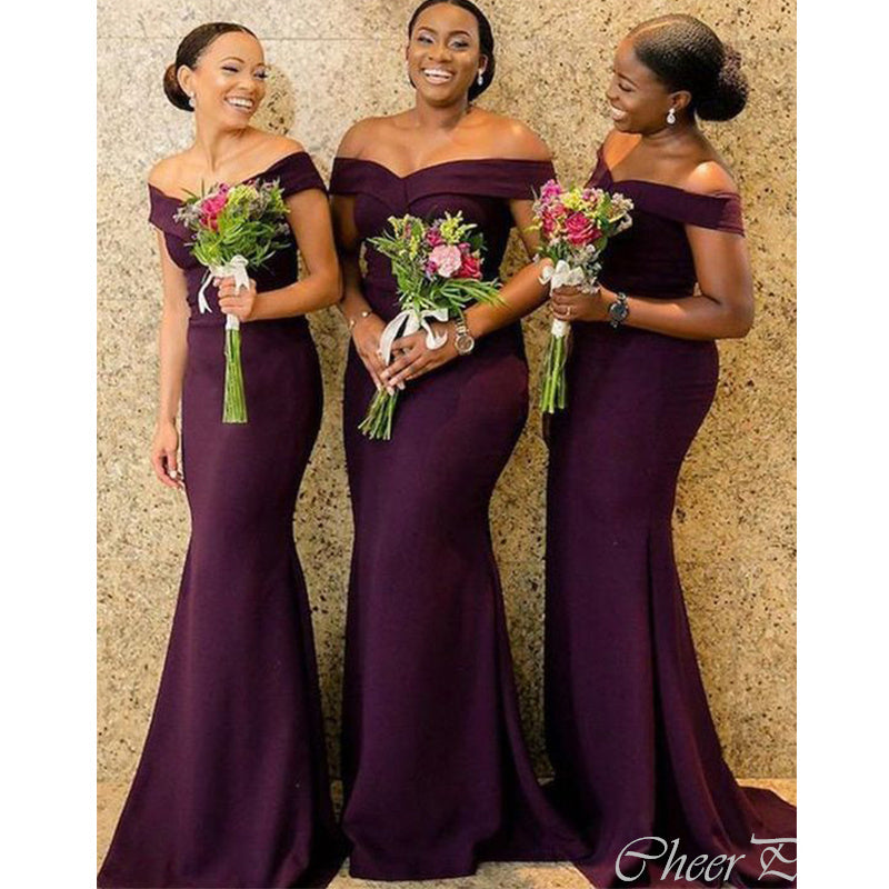 Charming Mermaid Off Shoulder Sleeveless Cheap Popular Long Wedding Party Bridesmaid Dresses Online, CP316