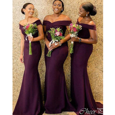 Charming Mermaid Off Shoulder Sleeveless Cheap Popular Long Wedding Party Bridesmaid Dresses Online, CP316