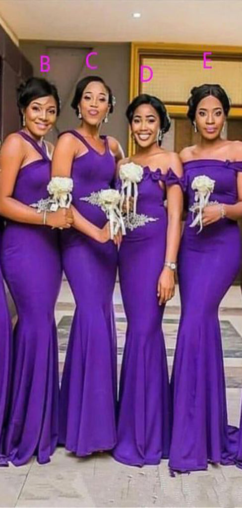 Mismatched Purple Mermaid Sleeveless Cheap Popular Long Wedding Party Bridesmaid Dresses Online, CP317