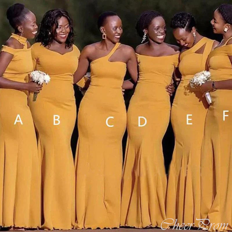 Mismatched Simple Yellow Mermaid Cheap Long Bridesmaid Dresses Online,CP36