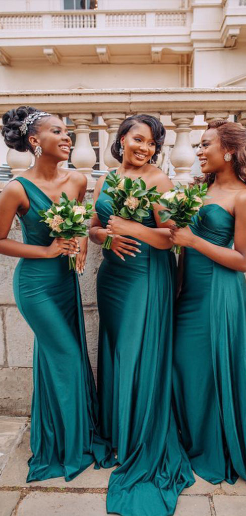 Elegant Green Mermaid One Shoulder Sweetheart Sleeveless Cheap Popular Long Wedding Party Bridesmaid Dresses Online, CP319