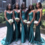 Charming Emerald Green Mermaid Spaghetti Straps V Neck Sleeveless Cheap Popular Long Wedding Party Bridesmaid Dresses Online, CP320