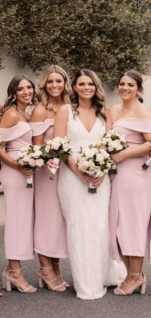 Elegant Mermaid Off Shoulder Sweetheart Sleeveless Side Slit Cheap Popular Long Wedding Party Bridesmaid Dresses Online, CP321