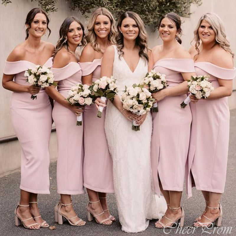 Elegant Mermaid Off Shoulder Sweetheart Sleeveless Side Slit Cheap Popular Long Wedding Party Bridesmaid Dresses Online, CP321