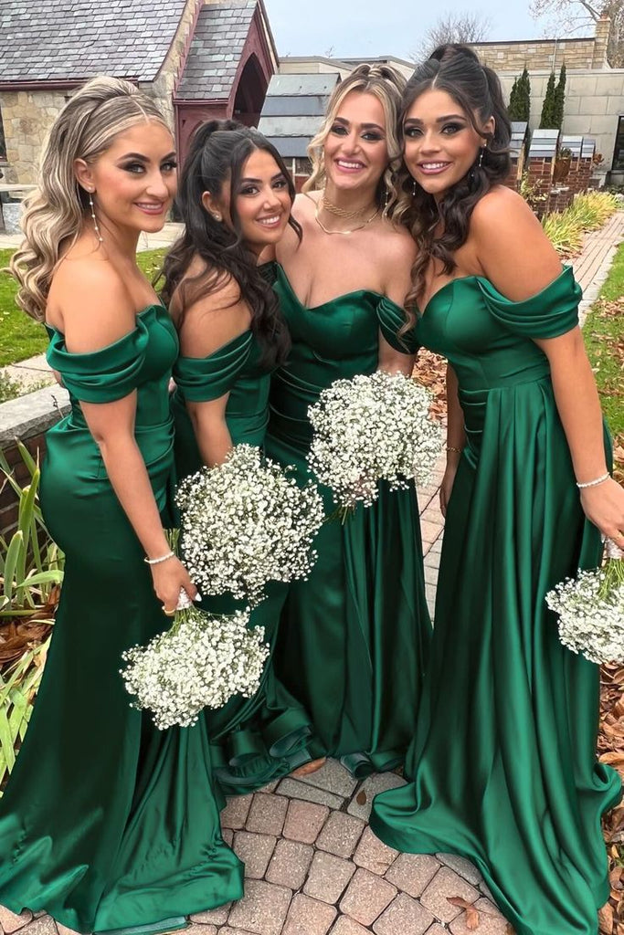 Charming Emerald Green Off Shoulder Sweetheart Cheap Popular Long Wedding Party Bridesmaid Dresses Online, CP327