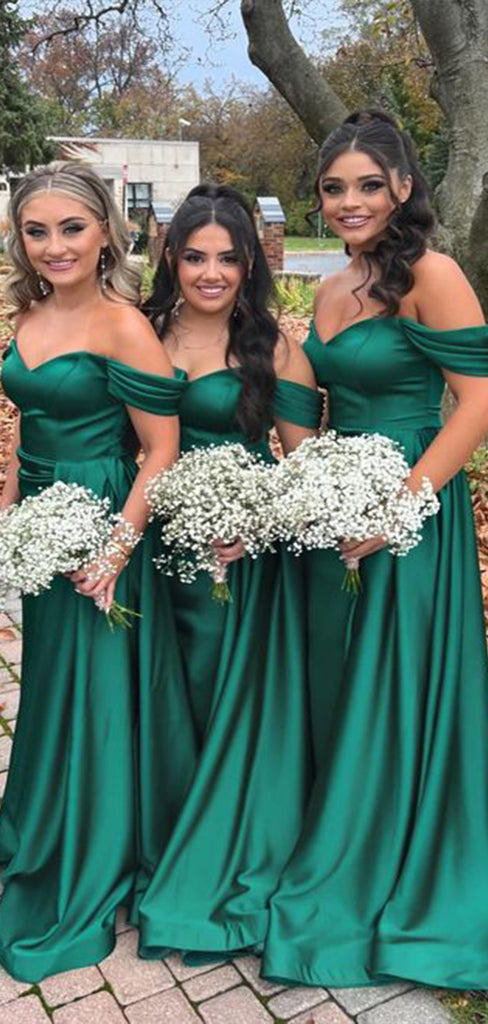 Charming Emerald Green Off Shoulder Sweetheart Cheap Popular Long Wedding Party Bridesmaid Dresses Online, CP327