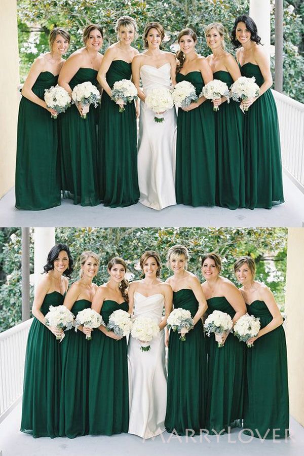 Simple Emerald Green Sweetheart Sleeveless Cheap Popular Long Wedding Party Bridesmaid Dresses Online, CP328