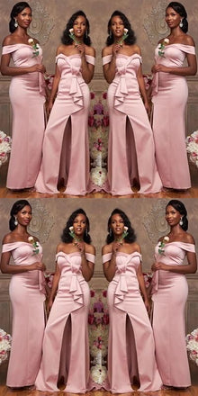 Gorgeous Pink Mermaid Off Shoulder Sweetheart Sleeveless Side Slit Cheap Popular Long Wedding Party Bridesmaid Dresses Online, CP330