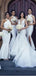 Elegant White Mermaid Halter Sleeveless Side Slit Cheap Popular Long Wedding Party Bridesmaid Dresses Online, CP334